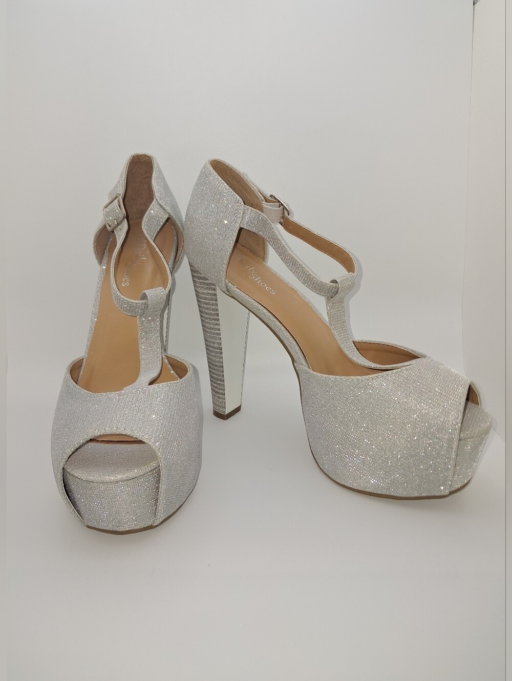 Silver Glitter Platform Peep-Toe Heels Block Heel 5.5" Dress Shoes for Women